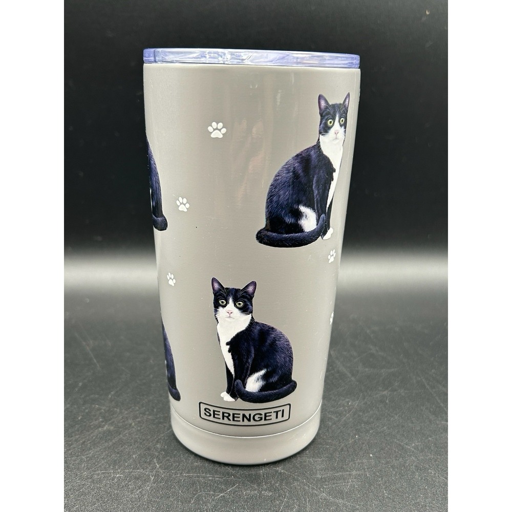 Serengeti 20 oz Stainless Steel Tumbler Gray w/ Black & White Tuxedo Cats
